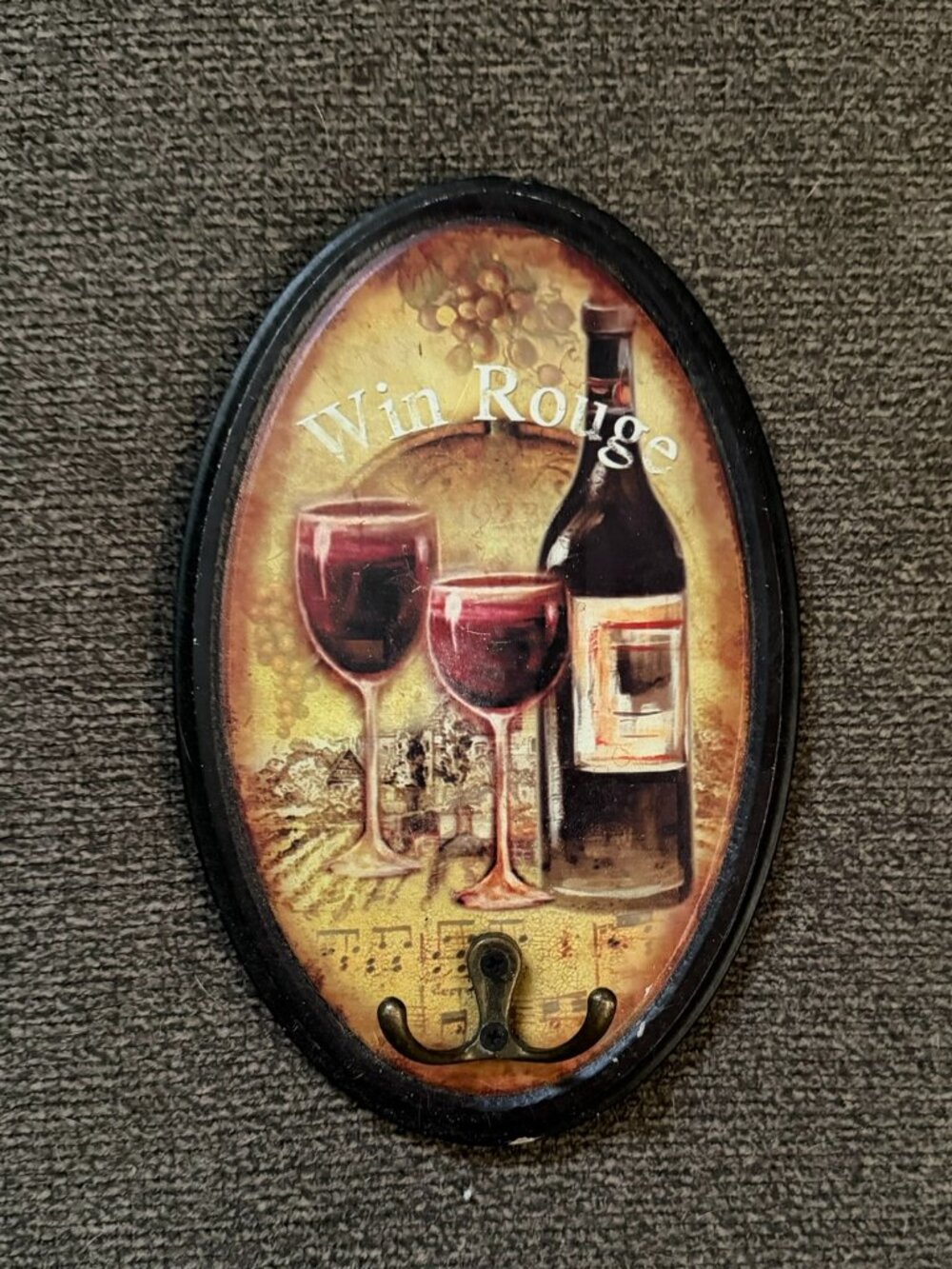 Wine-Themed Wooden Wall Plaque with 2 Hooks